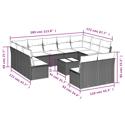 12-Delige Loungeset Met Kussens Poly Rattan Grijs