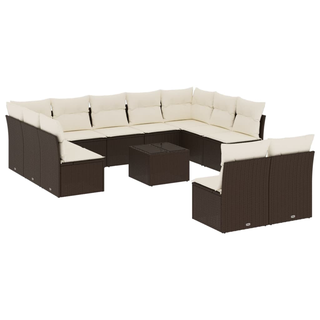 12-delige Loungeset met kussens poly rattan bruin
