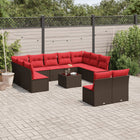 12-piece garden lounge set with cushions, brown poly rattan
