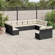 Loungeset poly rattan 12-delig zwart