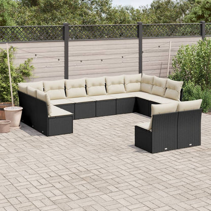 12-Delige Loungeset Met Kussens Poly Rattan Zwart