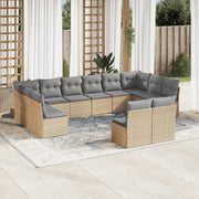 Loungeset poly rattan 12-delig beige met kussens