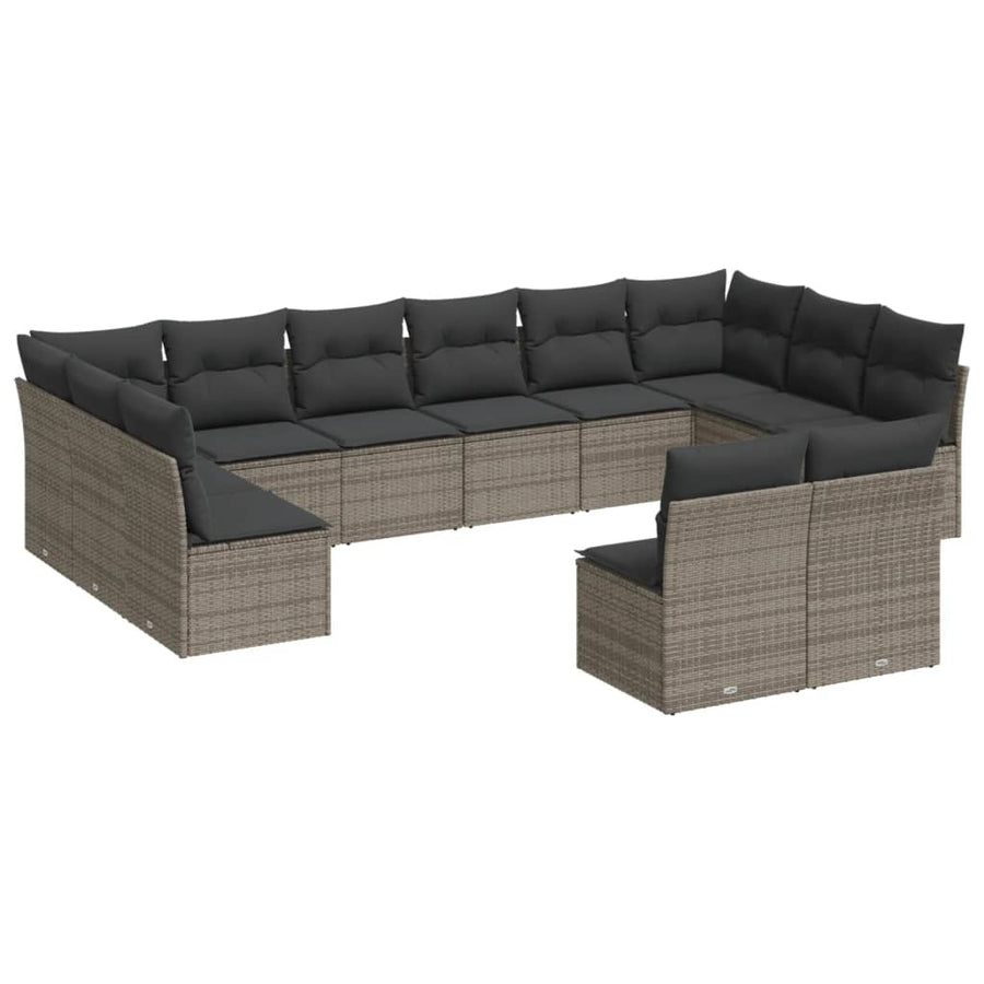 12-Delige Loungeset Met Kussens Poly Rattan Grijs