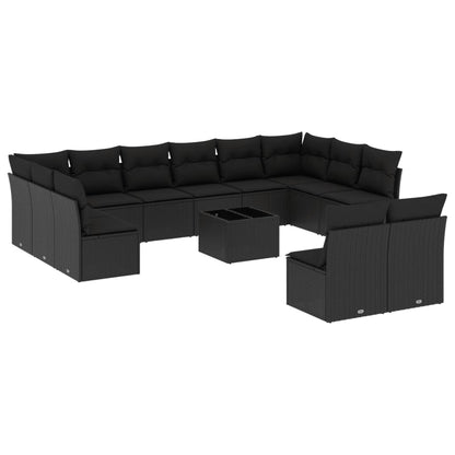 13-Delige Loungeset Met Kussens Poly Rattan Zwart