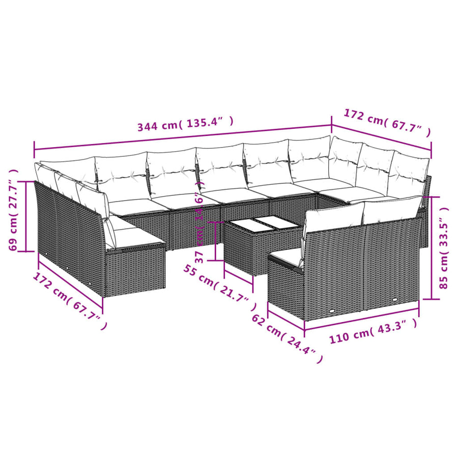 13-Delige Loungeset Met Kussens Poly Rattan Zwart