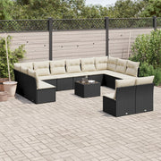 Loungeset 13-delig poly rattan zwart met kussens