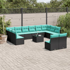 13-piece garden sofa set with cushions in black poly rattan
