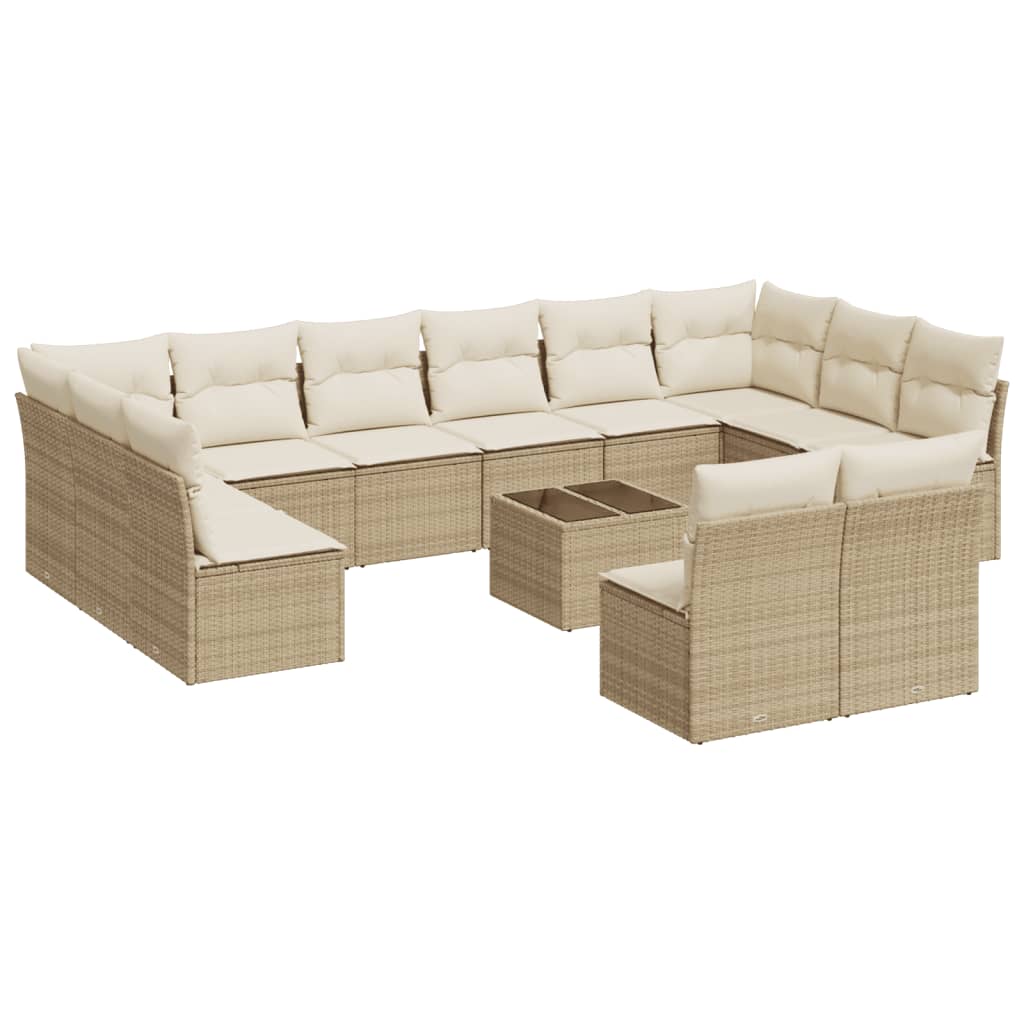 13-Delige Loungeset Met Kussens Poly Rattan Beige