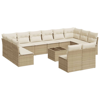 13-Delige Loungeset Met Kussens Poly Rattan Beige