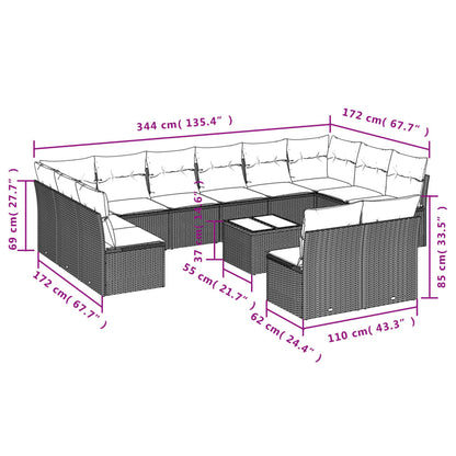 13-Delige Loungeset Met Kussens Poly Rattan Beige