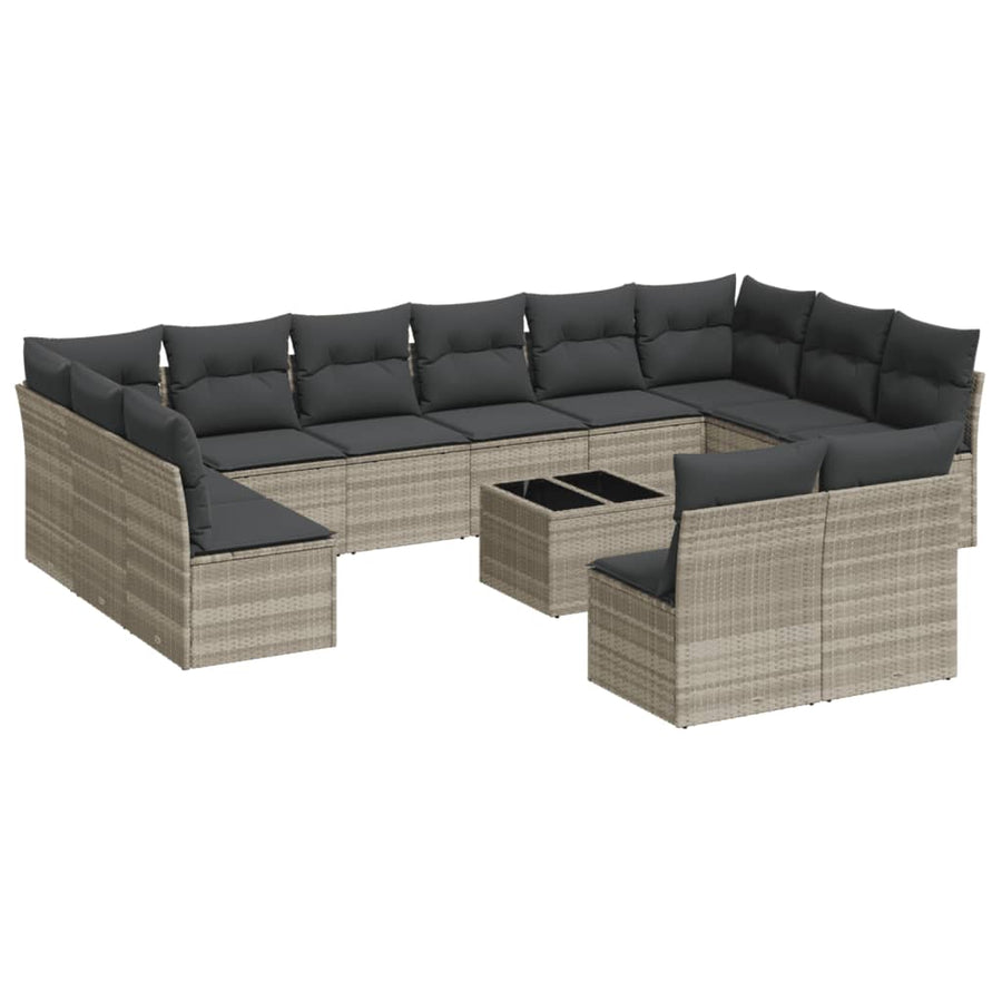 13-delige Loungeset met kussens poly rattan lichtgrijs