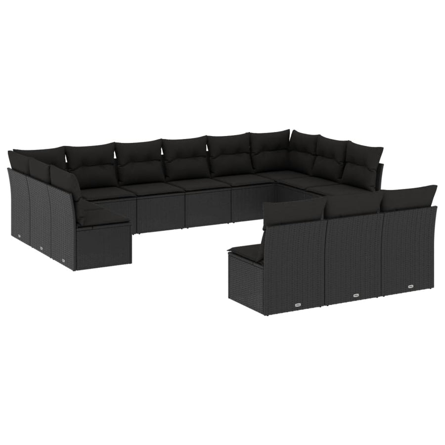 13-Delige Loungeset Met Kussens Poly Rattan Zwart