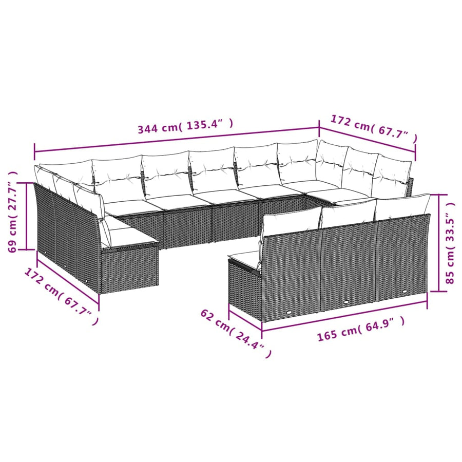 13-Delige Loungeset Met Kussens Poly Rattan Zwart