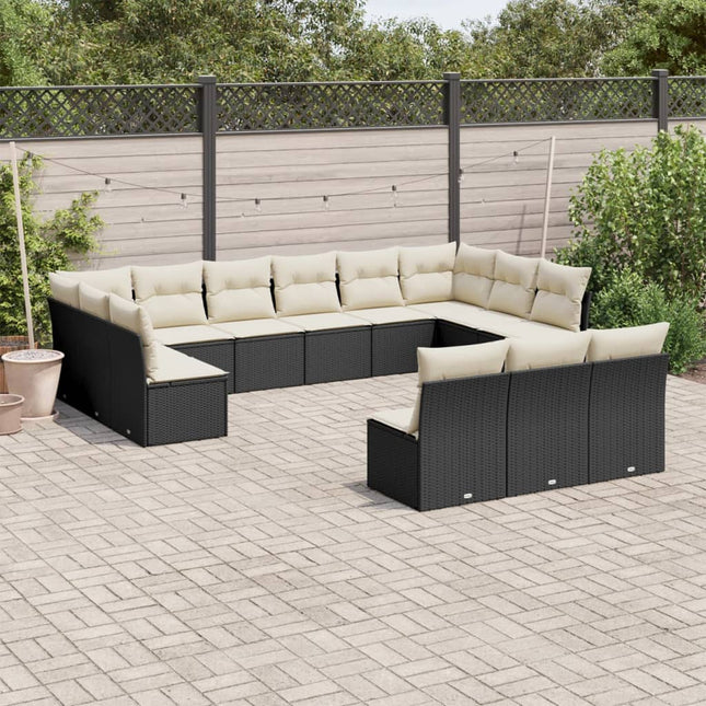 13-Delige Loungeset Met Kussens Poly Rattan Zwart