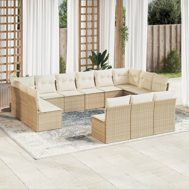 13-Delige Loungeset Met Kussens Poly Rattan Beige