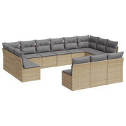 13-piece Lounge Set with cushions poly rattan beige