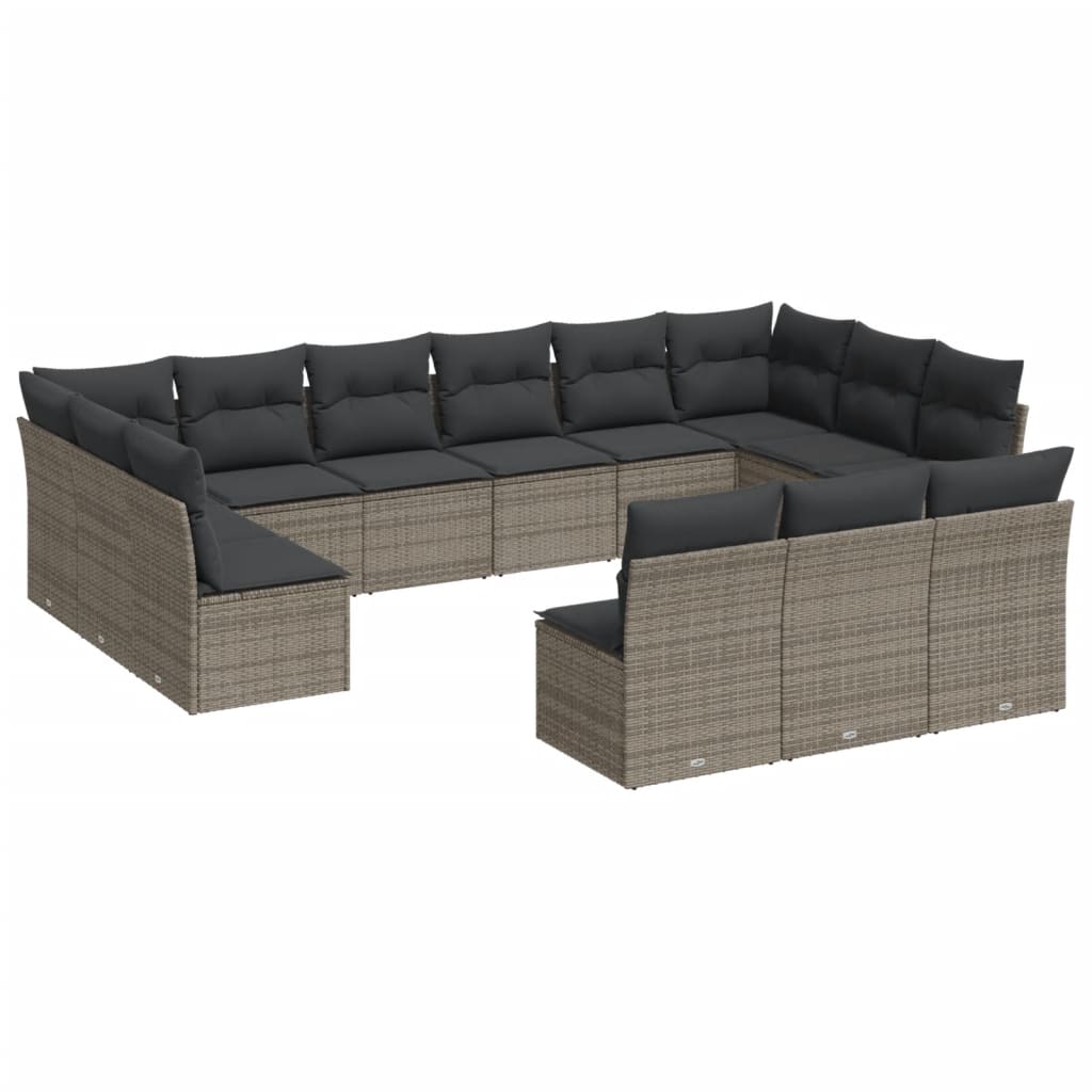13-Delige Loungeset Met Kussens Poly Rattan Grijs