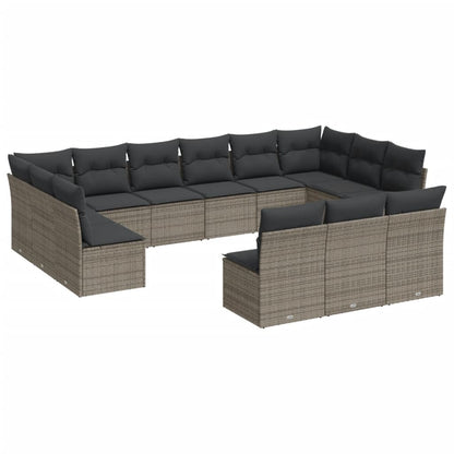 13-Delige Loungeset Met Kussens Poly Rattan Grijs