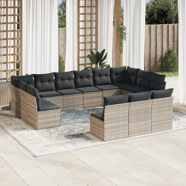 13-delige Loungeset met kussens poly rattan lichtgrijs