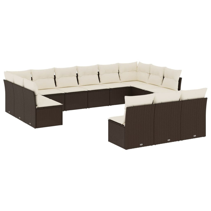 3-delige Loungeset met kussens poly rattan Bruin en crème Zonder tafel