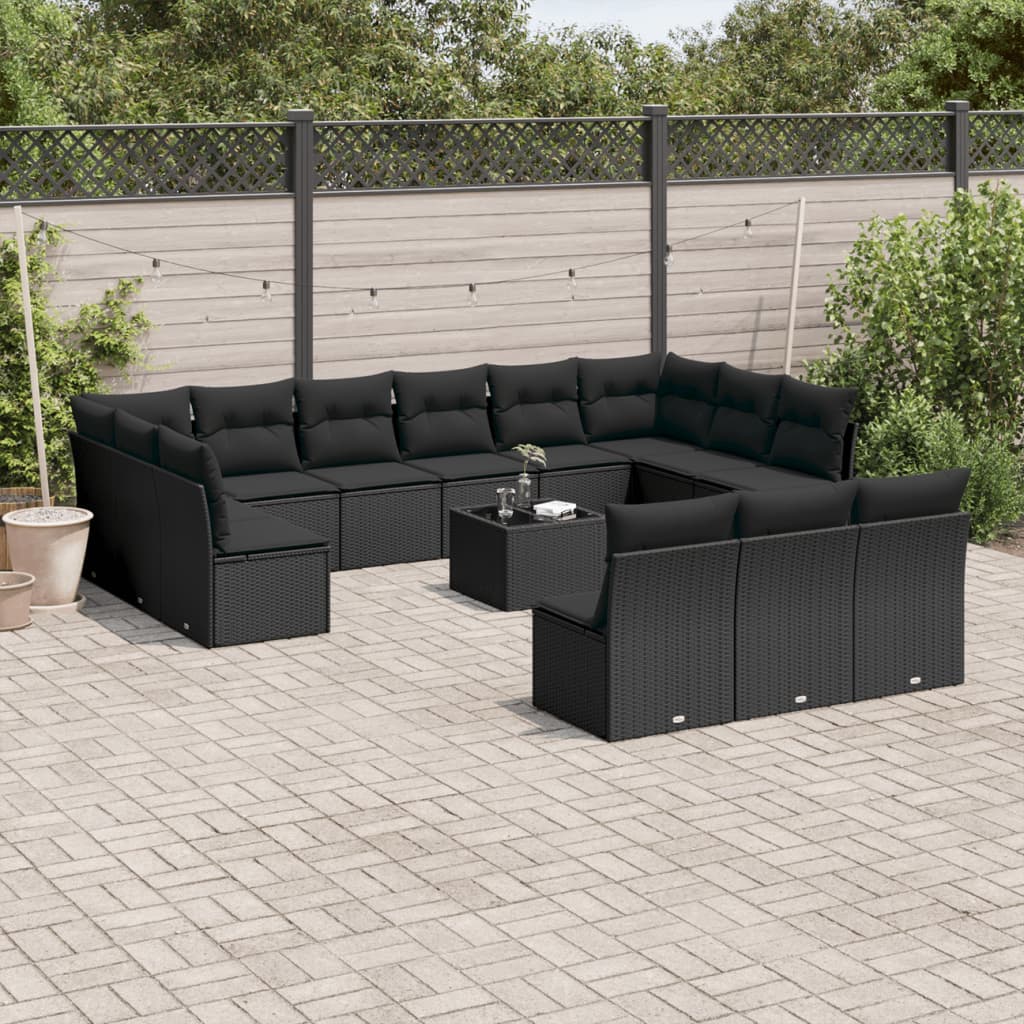 14-Delige Loungeset Met Kussens Poly Rattan Zwart