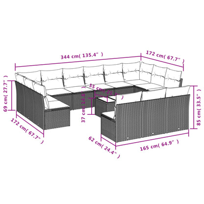14-Delige Loungeset Met Kussens Poly Rattan Zwart