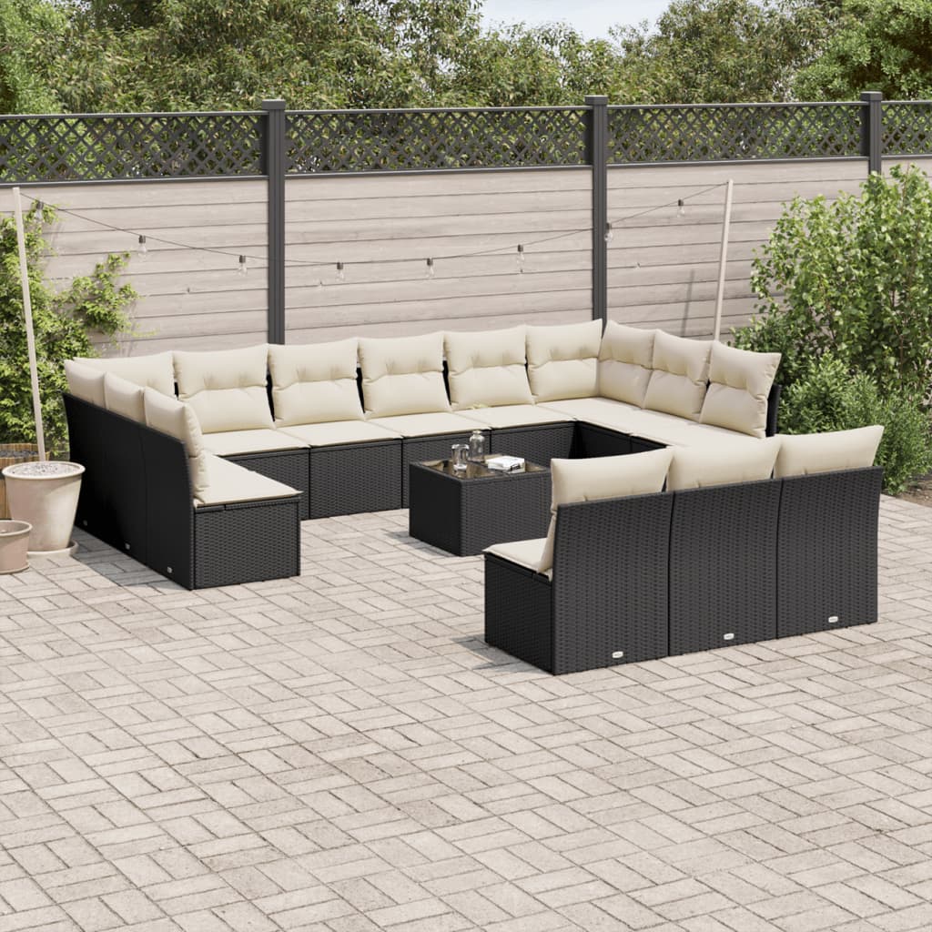14-Delige Loungeset Met Kussens Poly Rattan Zwart