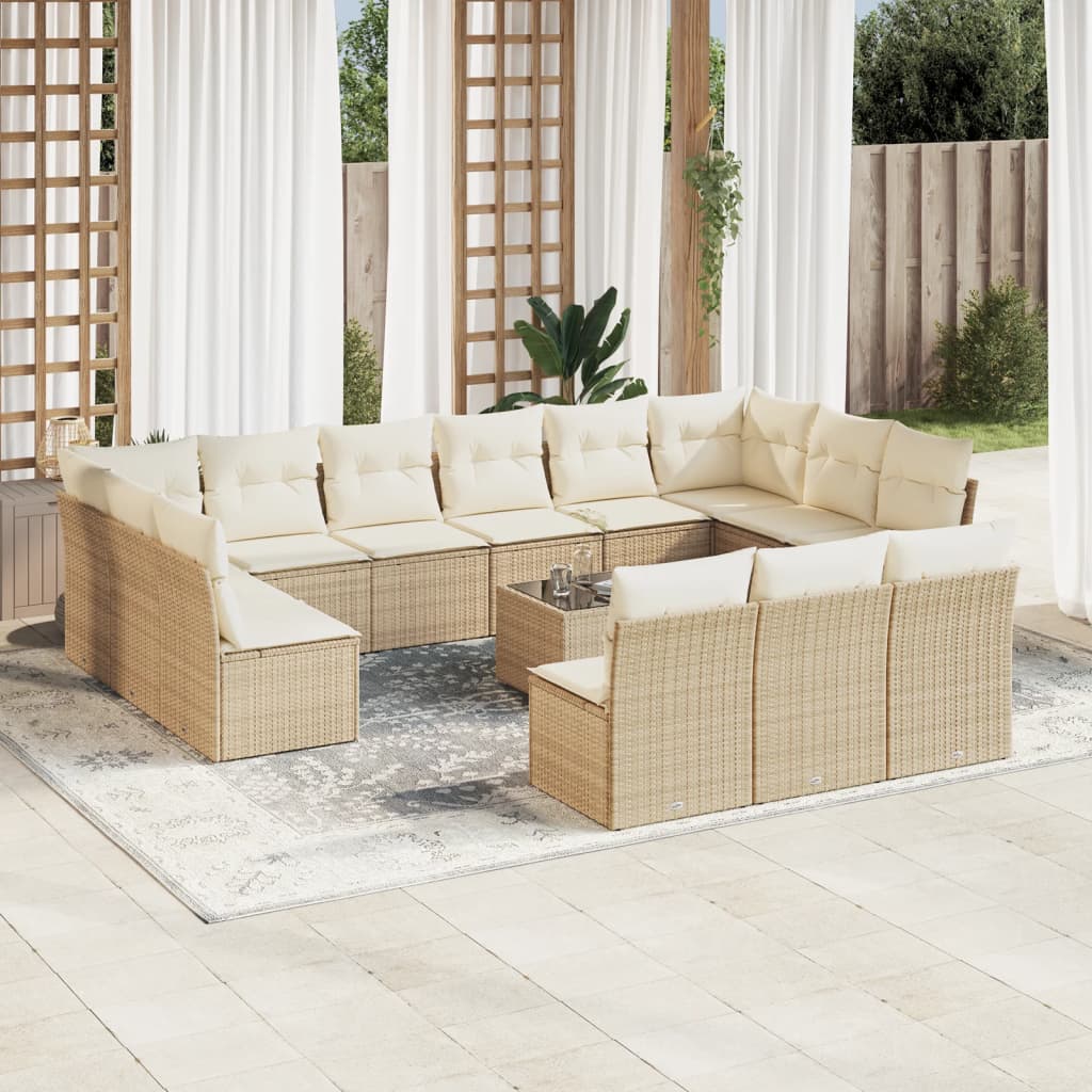 14-Delige Loungeset Met Kussens Poly Rattan Beige