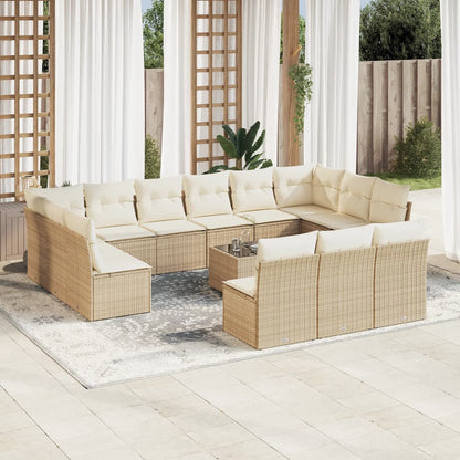 14-Delige Loungeset Met Kussens Poly Rattan Beige