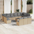 14-piece Lounge Set with Cushions Poly Rattan Beige