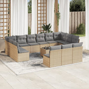 14-piece Lounge Set with Cushions Poly Rattan Beige