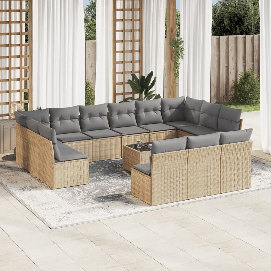 14-Delige Loungeset Met Kussens Poly Rattan Beige