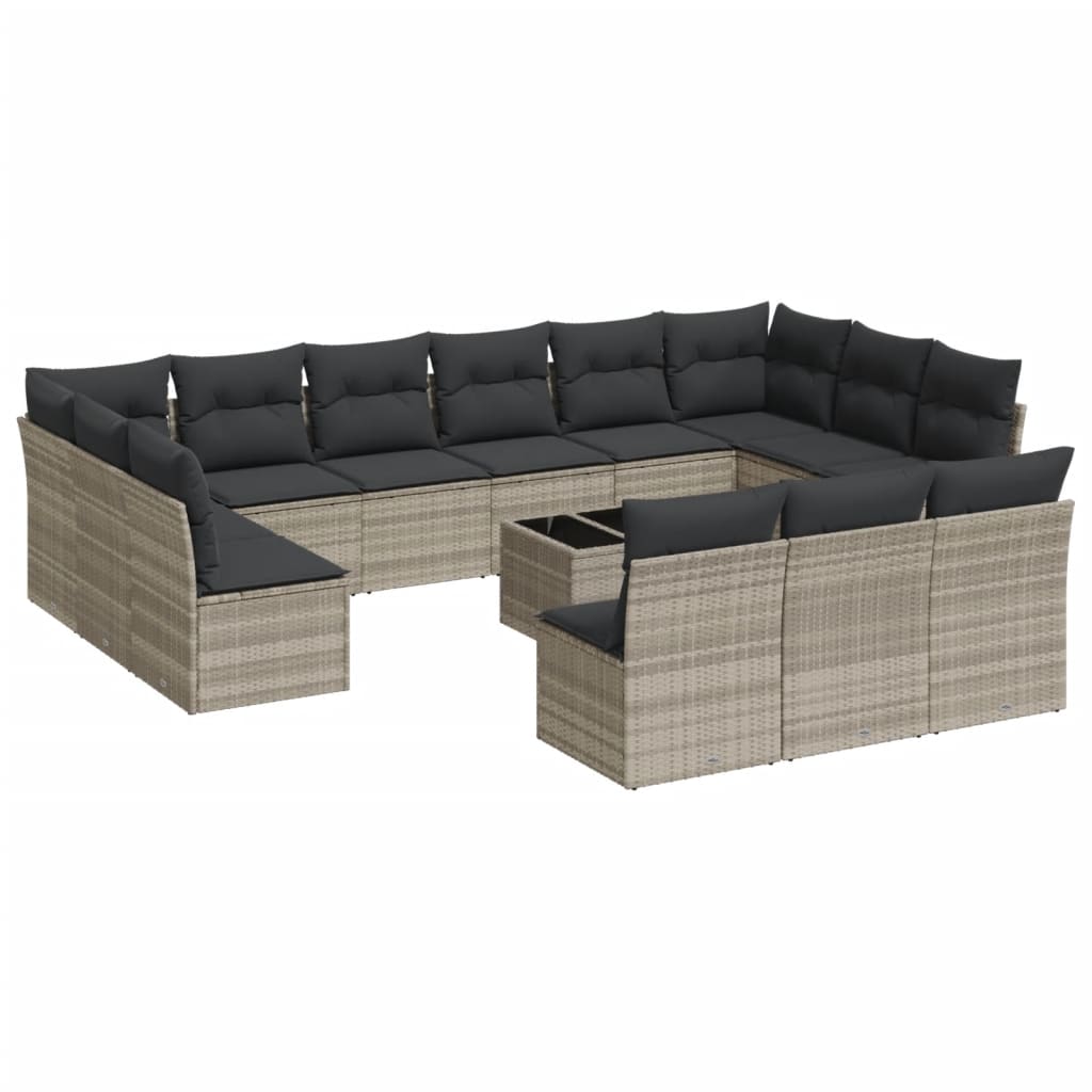 14-delige Loungeset met kussens poly rattan lichtgrijs