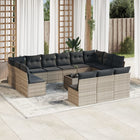 14-piece Lounge Set with cushions poly rattan light grey