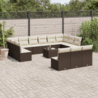 14-piece Loungeset with Cushions Poly Rattan Brown