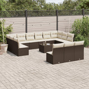 14-piece Loungeset with Cushions Poly Rattan Brown