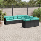 11-piece garden sofa set with cushions, black poly rattan