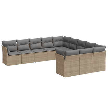 11-Delige Tuinset Met Kussens Poly Rattan Beige