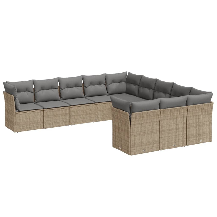 11-Delige Tuinset Met Kussens Poly Rattan Beige