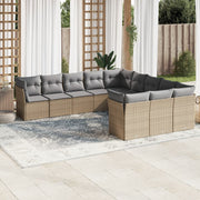 11-piece Garden Furniture Set with Cushions, Poly Rattan, Beige