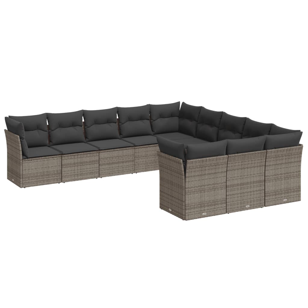 11-Delige Loungeset Met Kussens Poly Rattan Grijs
