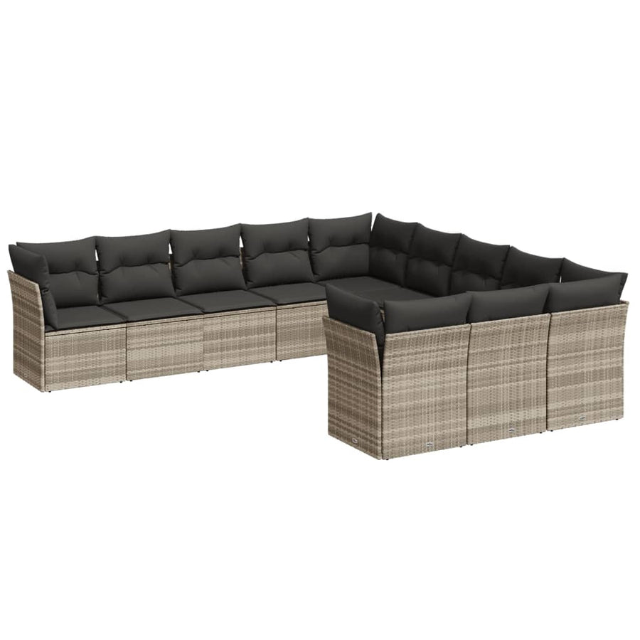 11-delige Loungeset met kussens poly rattan lichtgrijs