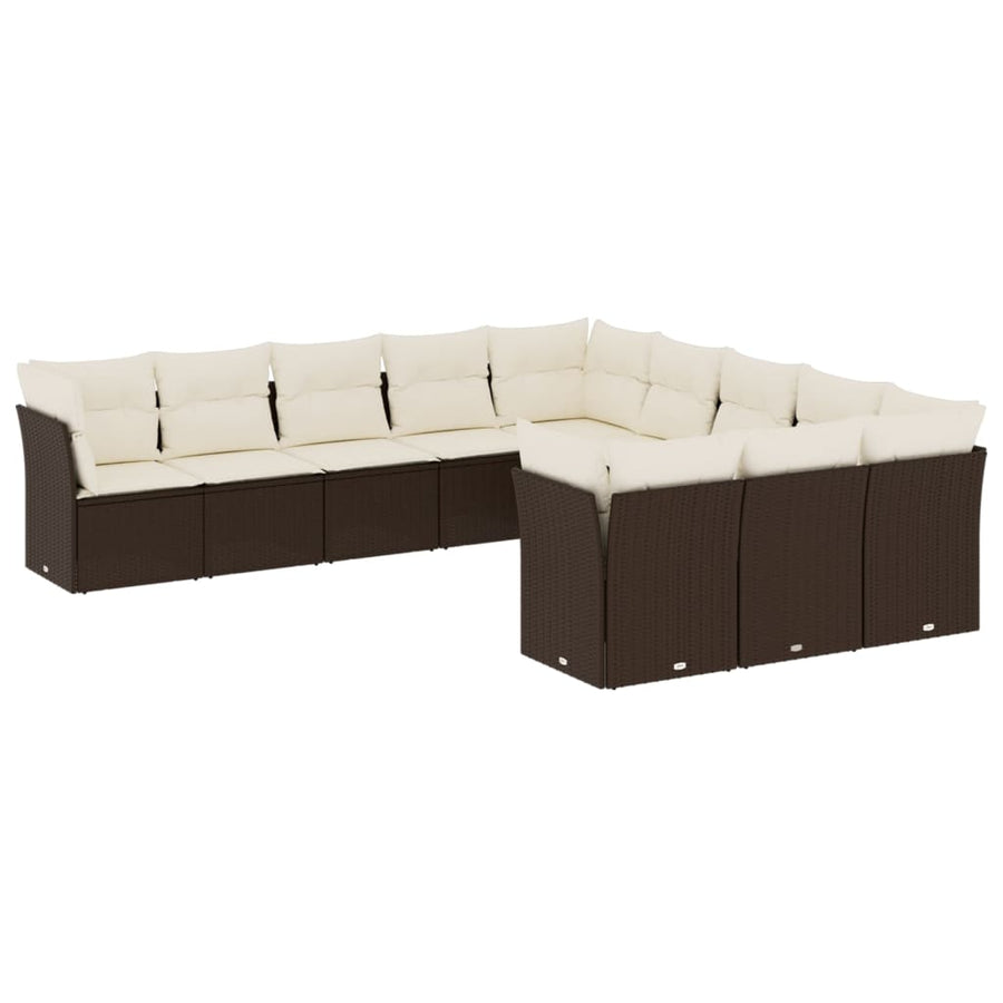 11-delige Loungeset met kussens poly rattan bruin Bruin en crème