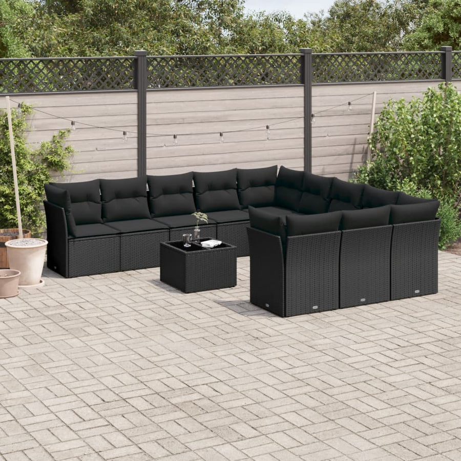 12-Delige Loungeset Met Kussens Poly Rattan Zwart