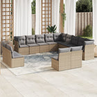 12-piece lounge set with cushions poly rattan beige
