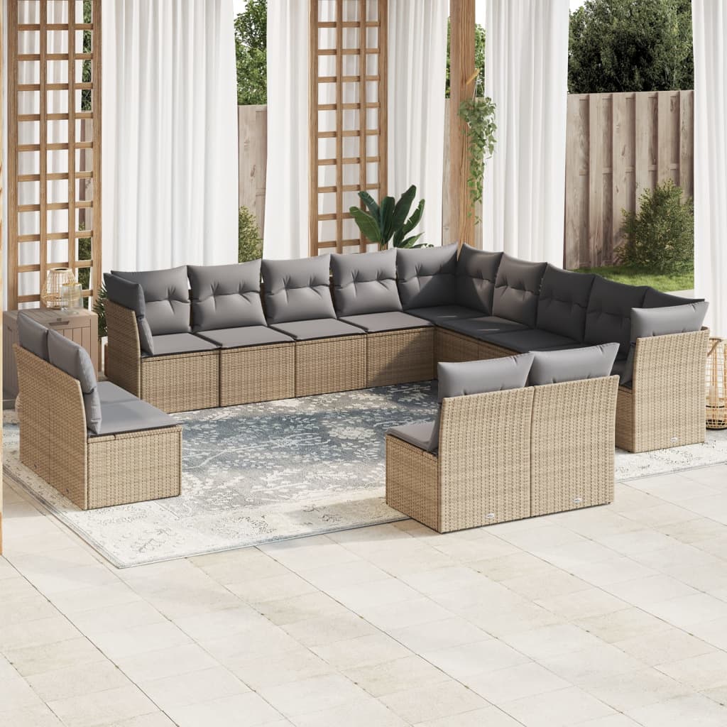 12-Delige Loungeset Met Kussens Poly Rattan Beige