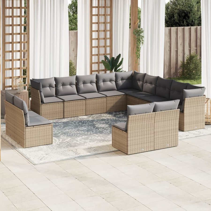 12-Delige Loungeset Met Kussens Poly Rattan Beige