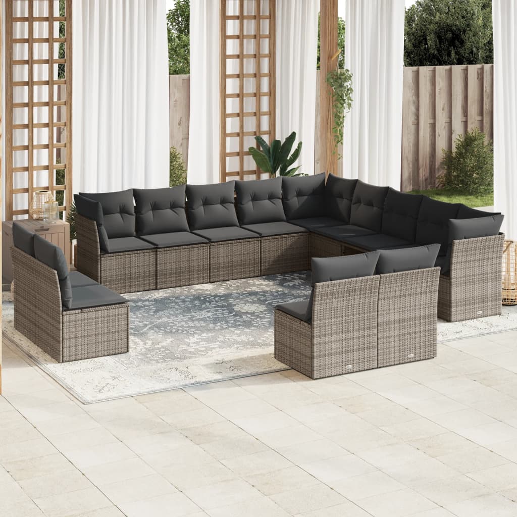 12-Delige Loungeset Met Kussens Poly Rattan Grijs