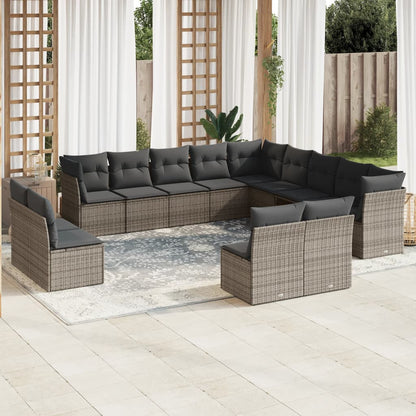 12-Delige Loungeset Met Kussens Poly Rattan Grijs