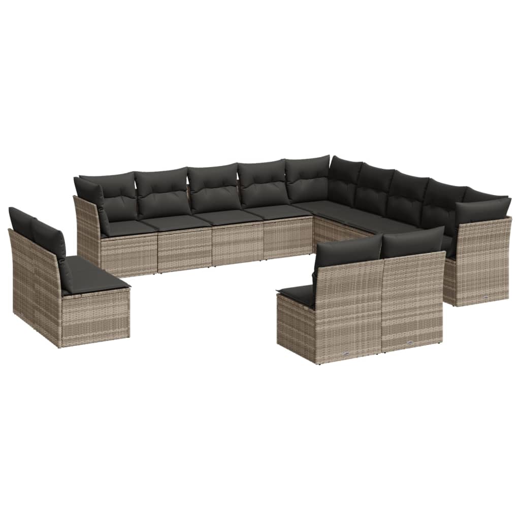 12-delige Loungeset met kussens poly rattan lichtgrijs